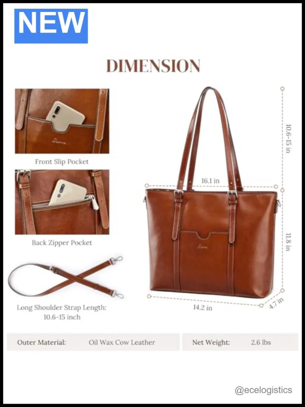 Genuine Leather Laptop Tote Bag 15.6 Inch Shoulder Handbag Women Work Travel